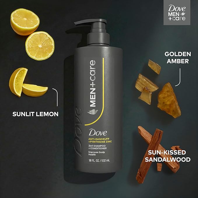 DOVE MEN+CARE 2-in-1 Shampoo + Conditioner Anti-Dandruff 1 ct to Improve Scalp Health, with Pyrithione Zinc, 18 oz