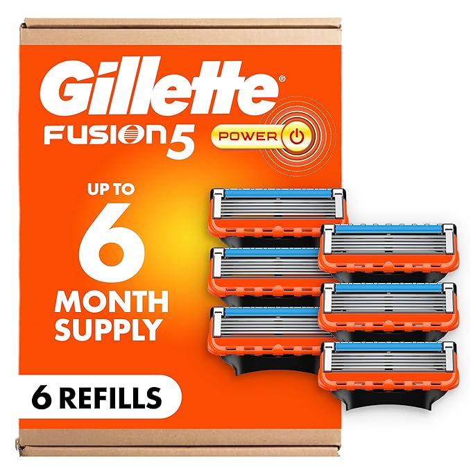 Gillette Fusion5 Power Razor Refills for Men, 6 Razor Cartridges, Larger Lubrication Strip, Precision Trimmer, 5-Blade Razor Blades for Close Shave, Holiday Gifts for Men