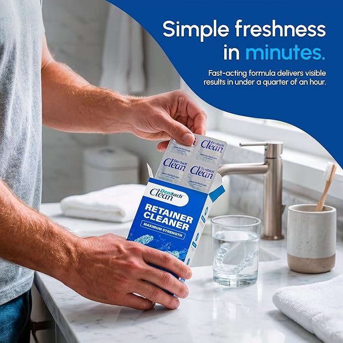 Retainer Cleaner Tablets, Compatible with Invisalign, Approved for Ultrasonic Cleaners, DEEP CLEANSER Formula Cleans Below the Surface, Denture Cleaning Tablets, Removes Stains, Aligners, Mouth Guard