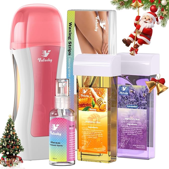 Roll on Wax Kit, Roll on Waxing Kit for hair removal, Wax Roller Kit for All Skin Types, Waxing Kit for Women, with 2 Cartridges & 50 Pcs Strips
