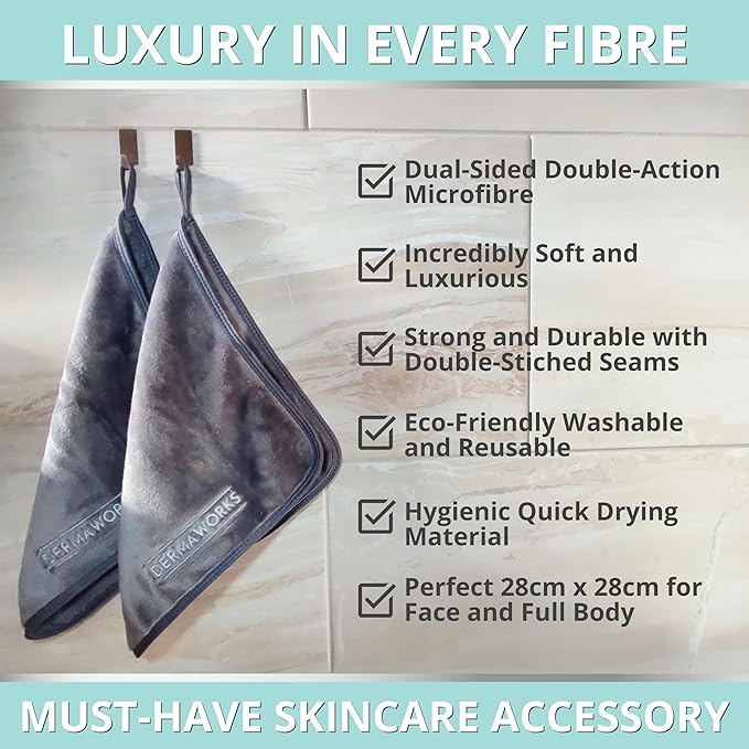 2x WASH CLOTHS LUXURY DUAL-SIDED - Exfoliating Washcloths/Makeup Remover Cloths - Soft Face Cloth/Wash Cloth - Washable & Reusable Microfiber Quick Dry Towel - Toallas para la Cara by DERMAWORKS