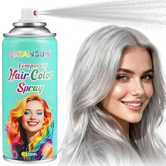 Silver Hair Spray Gray Hair Spray【Instant Color】【Skin Friendly】【Easy To Clean】【Large Capacity】Washable Hair Color Spray For Women/Men 4.06 oz，03 Gray/Sliver