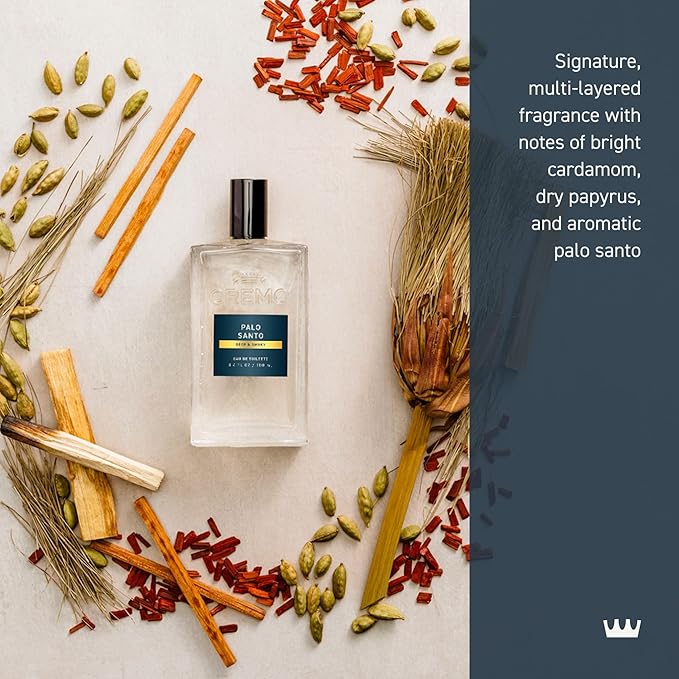 Cremo Cologne For Men - Palo Santo Mens Cologne Spray, A Combination of Bright Cardamom, Dry Papyrus and Aromiatic Palo Santo, Multi-Layered Signature Men's Fragrances, 3.4 Fl Oz