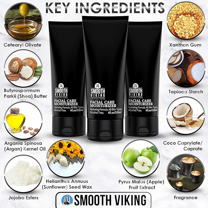 Smooth Viking Men's Face Moisturizer - Daily Hydrating Face Lotion, 4 oz - Alcohol-Free Facial Cream for Sensitive, Dry, and Oily Skin - Age-Defying Skin Firming Formula