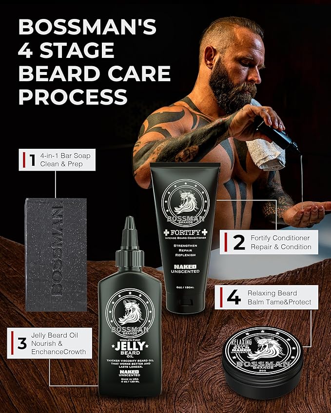 Bossman Relaxing Beard Balm for Men (Naked - Unscented) – Tames, Relaxes, Thickens & Softens for Ultimate Beard Care – Made in USA