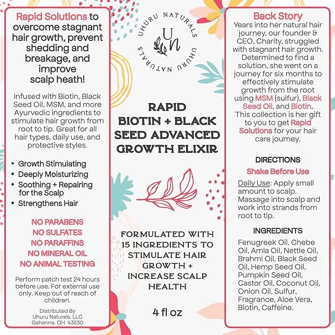 Rapid Hair Growth Bundle | Natural Spray and Oil with Biotin, Black Seed Oil, MSM, Chebe to Stimulate Growth, Prevent Shedding and Increase Scalp Health for Fuller and Thicker Hair