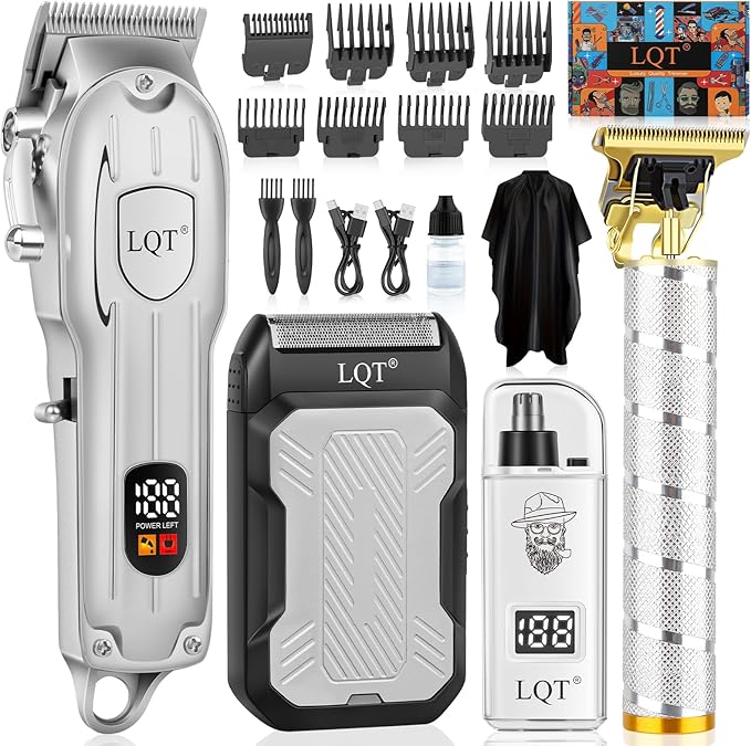 Hair Clippers for Men with LED Display, 4-Piece Cordless Grooming Kit with Hair Clipper, Beard Trimmer, Foil Shaver & Nose Trimmer, Complete Set for Home Barber
