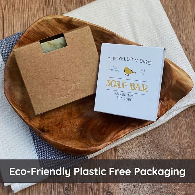 The Yellow Bird Peppermint Tea Tree Soap Bar. Made In USA with All Natural & Organic Ingredients. Pure Essential Oils. Sensitive Skin Body & Face Soap.