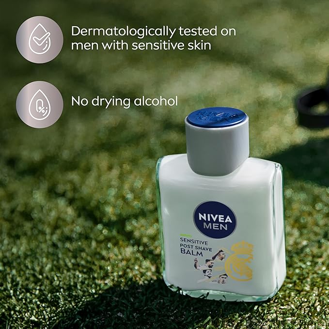 NIVEA MEN Real Madrid Limited Edition Design Sensitive Post Shave Balm, with VitaminPro Complex, Alcohol Free After Shave Balm for Men, 3.3 Fl Oz Bottle