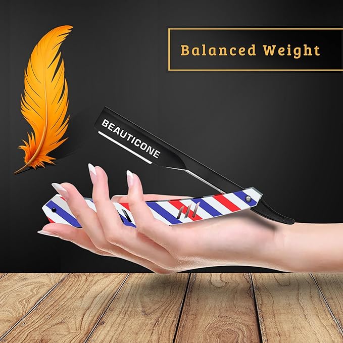 BEAUTICONE Straight Razors for Men, Straight Edge Razor, 100 Single Edge Blades, Stainless Steel, Barber Razor for Men's Shaving, Barber Shaving Knife, Slide-Out