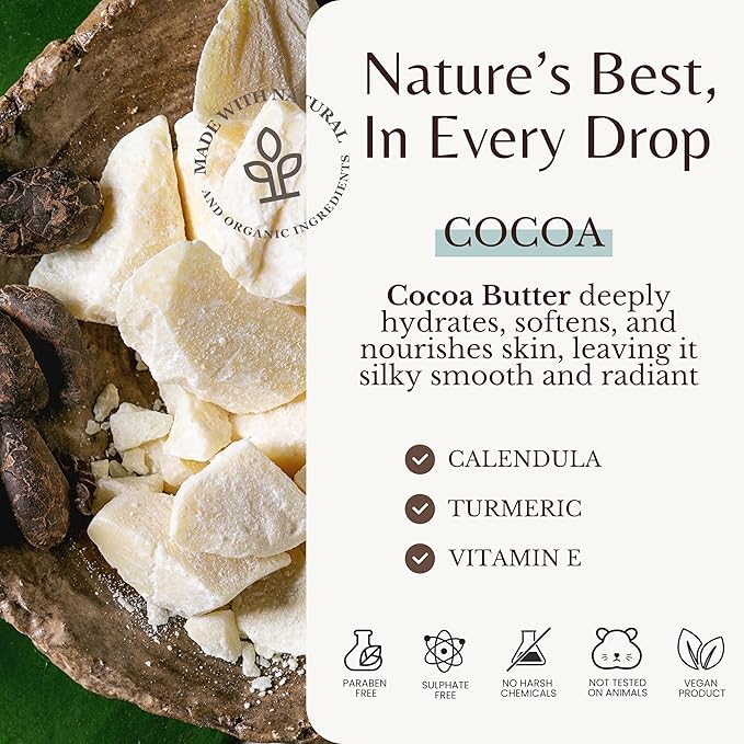 Cocoa Butter Body Wash, Cleanses, Hydrates & Nourishes, Deep Moisturizing Shower Gel for Dry and Sensitive Skin, Women & Men, Organic & Natural, 16 fl oz, 2-Pack
