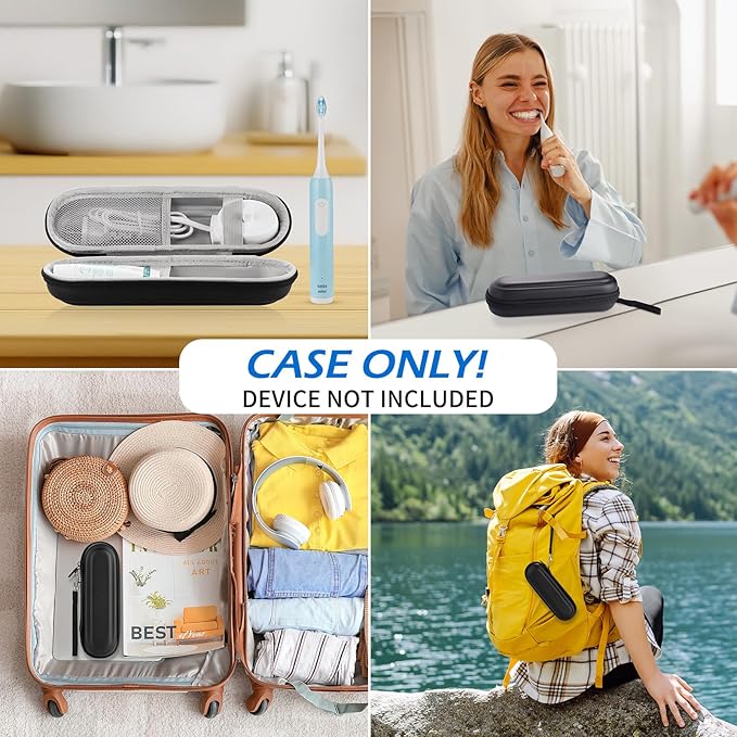 Toothbrush Travel Case for Oral B/Oral-B Pro 1000 1500 5000 7000 & Philips Sonicare 4100 1100 5300 5100 6100/iO Electric Toothbrush, Hard Protective Storage Bag (Black case with toothbrush cap)