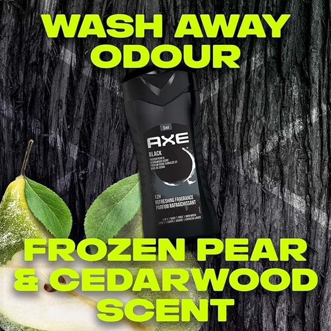 AXE Black- Frozen Pear & Cedarwood Scent 3 in 1 Body wash| Face wash| Hair wash