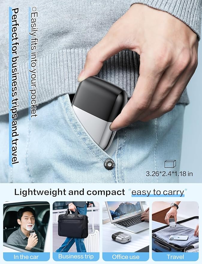 Electric Foil Shavers for Men Electric Razor Mini Cordless Razor IPX7 Waterproof Wet Dry Shaver, Type C Rechargeable, LED Display, Travel Lock, 100 Minute Runtime