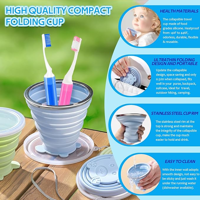 Toothbrush Travel Case, Travel Toothbrush Silicone Collapsible Toothbrush Cup, Travel Toothbrush Set Suitable for Business Camping Travel or Daily Use (Blue)