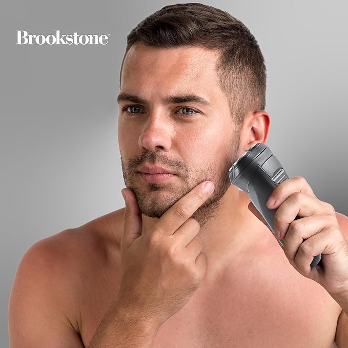 Brookstone - 3-Head Flex Rotary Shaver, Precise Shaving with Pivoting Heads & Rechargeable Battery for a Smooth Finish (Black)
