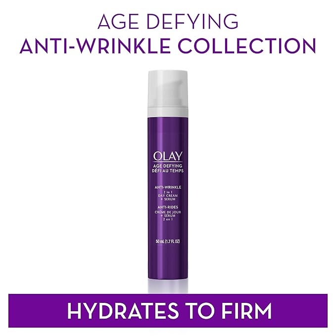 Olay Face Serum, Age Defying Anti-Wrinkle 2-in-1 Day Cream - Anti-Aging, Anti-Wrinkle, Smooths Fine Lines and Wrinkles, Firming, Lifting - Niacinamide, Glycerin, Aloe Vera, 1.7 Oz