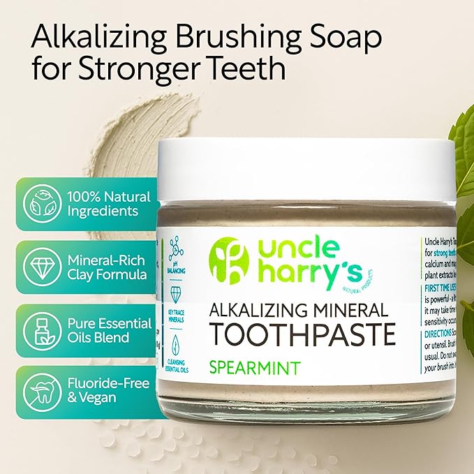 Uncle Harry's Spearmint Remineralizing Toothpaste | Natural Whitening Tooth Paste Freshens Breath & Promotes Enamel | Vegan Fluoride Free Toothpaste (2 Pack)