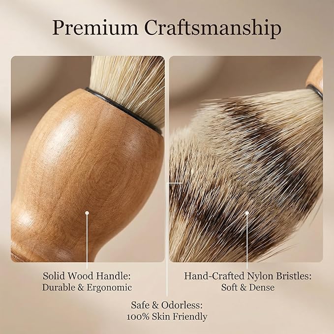 8 Pcs Men Shaving Brush for Wet Shave, Professional Salon Tools Comfortable Wood Handle Hand Crafted Shaving Brush Soft Bristle Shave Brushes Handmade Nylon Hair Brushes for Bearded Man
