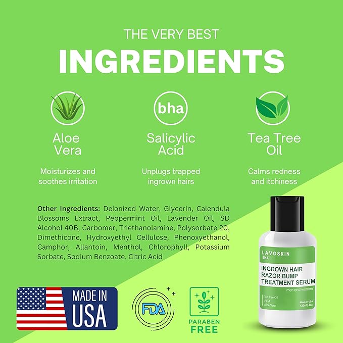 LAVO Tea Tree Gel w/Salicylic Acid - BEST Ingrown Hair Treatment - Razor Bump and Burn Remover - Bikini Lines & Acne - Use After Shaving, Hair Removal, Waxing, Laser, Electrolysis - for Men and Women