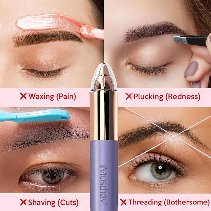 Eyebrow Hair Remover for Women | 18K Gold-Plated Head | 360° LED Light Portable Painless Electric Epilator·