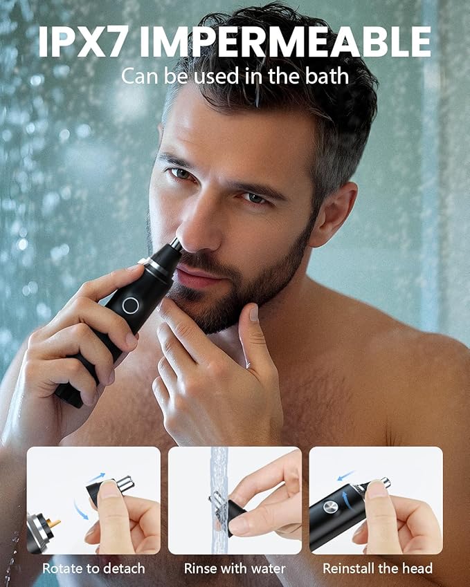 Ear & Nose Hair Trimmer with LED Display for Men Women,Painless USB Rechargeable Eyebrow & Facial & Nose Hair Trimmer Clipper,Professional IPX7 Waterproof Dual Edge Blades