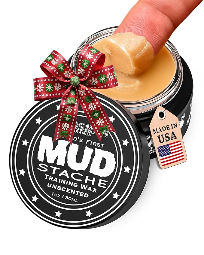 Bossman MUDstache Unscented Mustache Wax for Men (1 oz) – Strong 24-Hour Hold, Non-Tacky & Easy to Apply for Taming & Styling