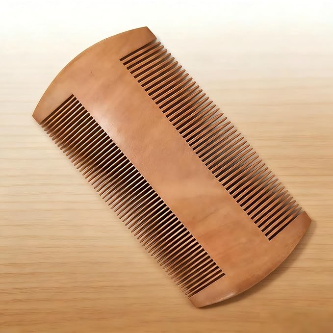 Dual-Sided Wooden Beard Comb for Men - Mustache Comb & Beard Brush Set, Anti-Static Wide & Fine Teeth for Detangling, Styling and Grooming Kit, Travel Friendly