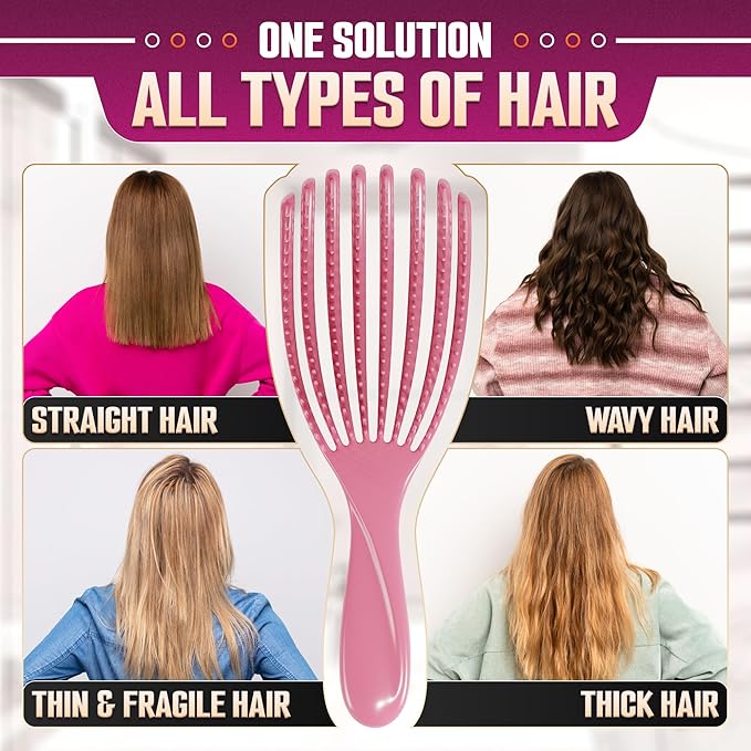 2 Pcs Detangling Curl Brush for Curly Hair Pink & Violet Set – Ergonomic Shell Shape Design and Scalp-Fitting Detangling Brush for Curly Hair and Locks – Easy Tangle Removal Curl Detangler Brushes
