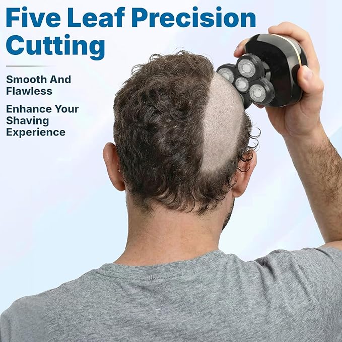 5 Replacement Heads for Universal Series Head Shaver, Waterproof Blade Electric Bald Men Freedom Grooming Waterproof Razor Refills Rotary Heads Design + 2 Cleaning Brushes for Father Husband Partner