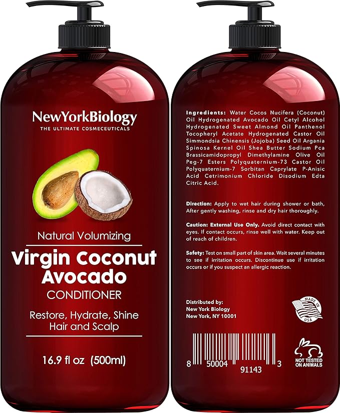 New York Biology Apple Cider Vinegar Shampoo and Coconut Avocado Oil Conditioner Set - Helps Restore Shine, Hair Gloss and Hydration for Dry Hair & Itchy Scalp - Clarifying & Nourishing - 16.9 Fl Oz