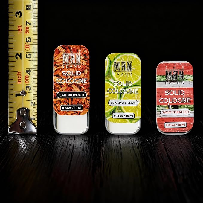 Mini-Tin Solid Cologne Sample Set in Vintage Slide Tin, Solid Perfume with a Sweet Tobacco, Citrus Bergamot, and Sandalwood Men's Fragrance (3 Pack of 0.33 Ounce Each)