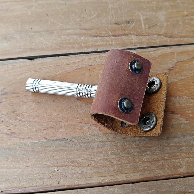 Handmade leather Double Satety Edge Razor Head Protective Sheath For men, Leather Shaving Travel Cover Fits Most Safety Razors (Brown)
