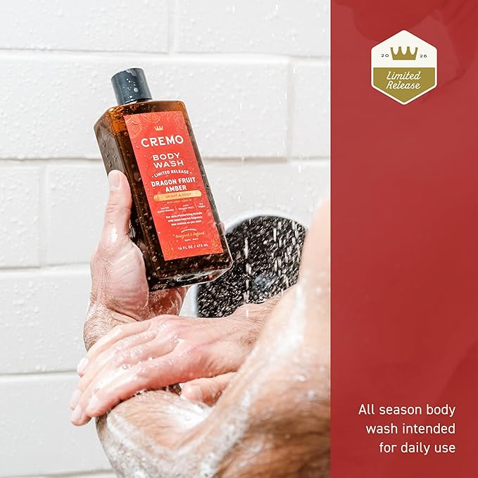 Cremo Rich-Lathering Dragon Fruit Amber Body Wash Men, Notes of Salted Blood Orange, Juicy Dragon Fruit, and Sea Amber, 16 Fl Oz