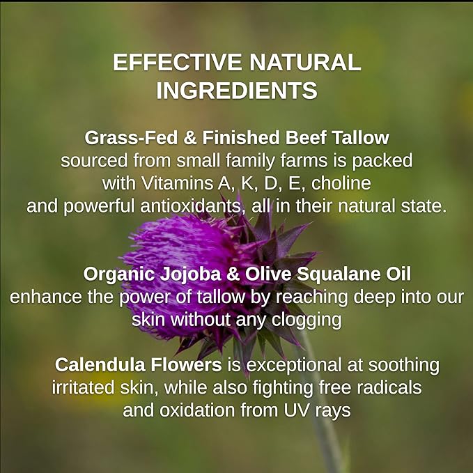 Shwally Tallow & Squalane Non-Comedogenic Face Balm - with Squalane & Calendula Flowers - Rich in Vitamin A, K, D & E - Creates Soft, Smooth Skin - 4 Oz (Unscented, 4 Oz)
