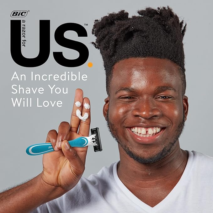 BIC Us. 5-Blade Unisex Disposable Razors For Men and Women, Lubrication Strip For a Smooth, Close Shave, 12-Count