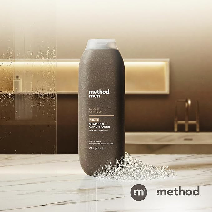 Method Men 2-in-1 Shampoo and Conditioner, Cedar + Cypress - Hydrating Formula with Woody Scent - Paraben Free and Cruelty Free - 14 Fl Oz, Pack of 3