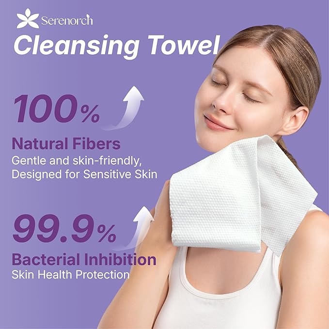 Disposable Face Towels XL 150 Count, Pearl Texture Facial Tissues for Deep Cleansing, Ultra Thick Makeup Remover Dry Wipes, Lint Free Cotton Tissue for Sensitive Skin