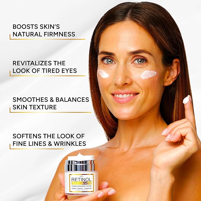 (2 Pack) Retinol Cream for Face with Collagen and Hyaluronic Acid - Anti Aging Wrinkle Cream for Women and Men - Day and Night Facial Moisturizer for Tightening and Skin Firming