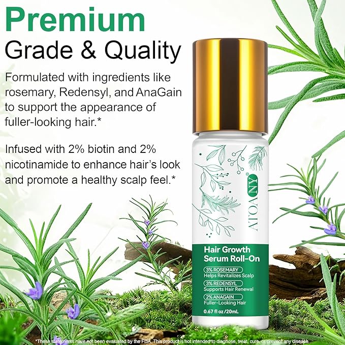 Rosemary Hair Growth Serum Roll On 20 ml – 3% Rosemary, 3% Redensyl, 2% AnaGain, Fast-Absorbing, Non-Greasy, Reduces Hair Fall, For Thinning Hair & All Hair Types (1)