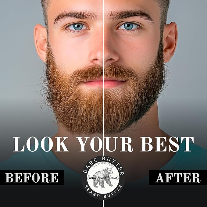 Tuscan Cooper's Baby Faced Beards Butter for Men - Moisturizing Beard Balm Cream and Softener for All Hair Types Including Coarse Hair - 4oz Hydration and Conditioning Care - Bare Unscented