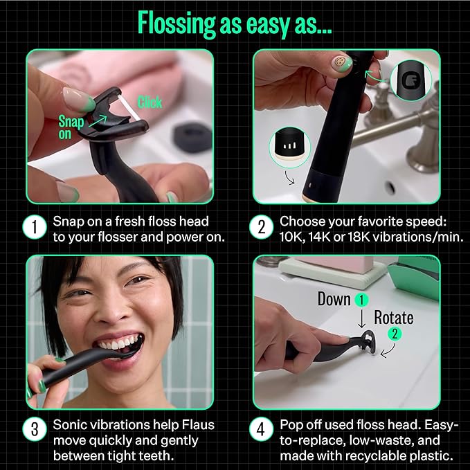 FLAUS Electric Flosser Refills (Oprah's List, Shark Tank) 90ct Gentle Gliding Dental Floss Heads - Refillable Floss Picks, Easy Glide Flossing, Gentle Gum Care, Dentist Recommended Tooth Flossers, Eco