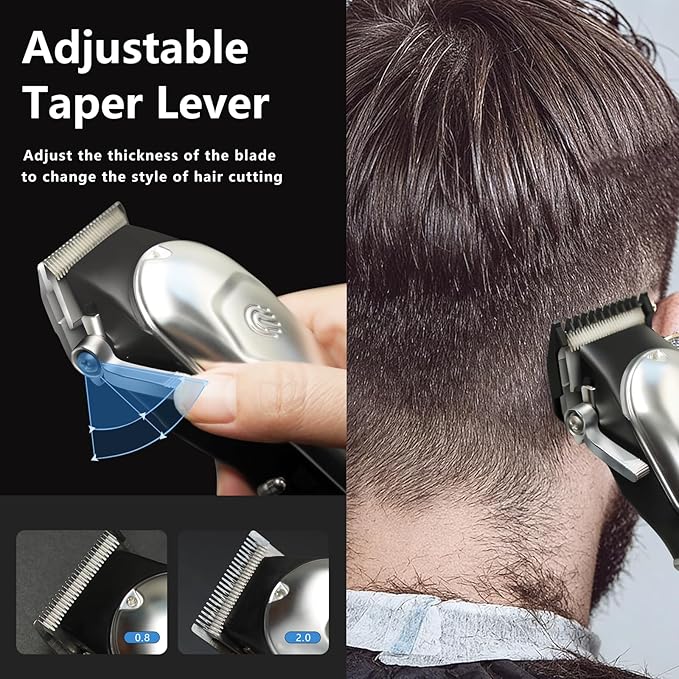 Professional Hair Clippers for Men, Cordless Rechargeable Hair Clipper with LCD Display, Household Trimmer Set for Haircut & Grooming(Silver-White)