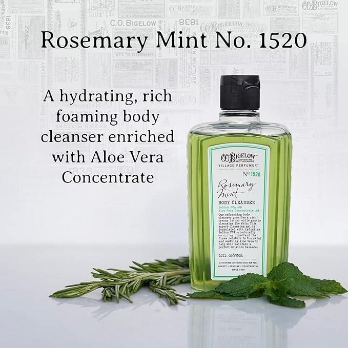 C.O. Bigelow Rosemary Mint Apothecary Duo Skin Care Gift Set, Body Wash & Body Lotion, Liquid Soap & Moisturizing Lotion, Set of 2, 10 Fl Oz