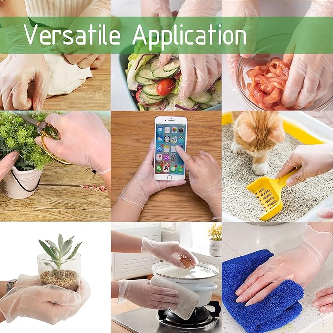Clear Vinyl Gloves Latex Free & Powder Free - Food Safe Disposable Gloves for Cooking Cleaning - Comfort Fit