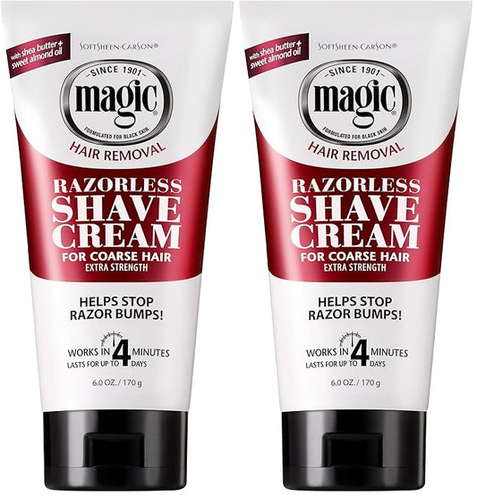 SoftSheen-Carson Magic Razorless Shaving Cream, Hair Removal Cream for Body Hair, Extra Strength Depilatory Cream, Works in 4 Minutes for Coarse Hair, 6 oz (Pack of 2)