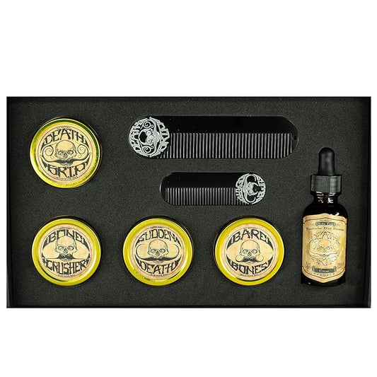 THE VINTAGE GROOMING CO. Gold Standard Mustache Kit - 4 One Ounce Mustache Wax, 2 Combs, 1 Night Fury Mustache Wax Remover Oil