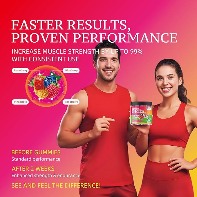 NSF Certified Creatine Gummy - Creatine Monohydrate Gummies 5000mg for Men & Women, Chewables Creatine Monohydrate for Muscle Strength, Muscle Builder, Energy Boost, Pre-Workout Supplement(120 Count)