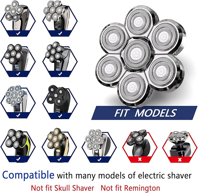 Universal Replacement Heads for Blade,Replacement Blades Compatible with Most Major Head Shaver Brands, Easy-to-Install Electric Razor Shaver Heads for Bald Men. (7 Silver)