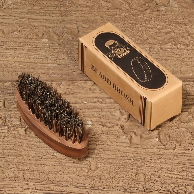 Pocket Mustache Brush and Travel Brush - Wooden Boar Bristle Beard Brush for Men with Small Metal Beard Comb, Perfect for Home and Travel Use - Samll